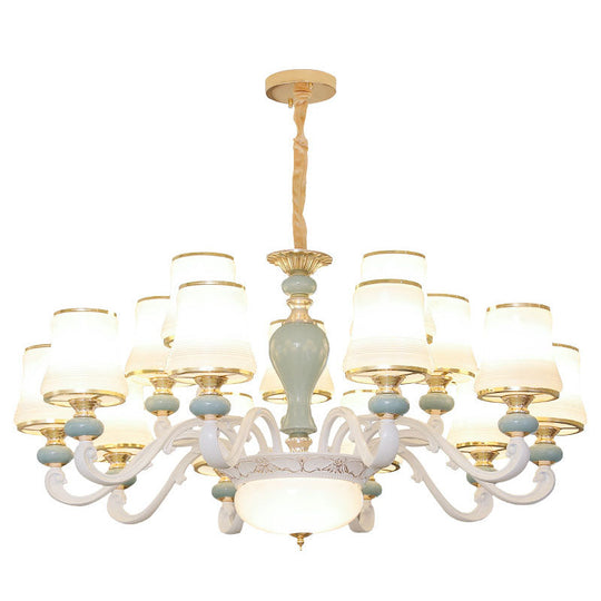 Modern Opaline Glass Pendant Chandelier In Light Blue - Sleek Flared Design With Down Lighting