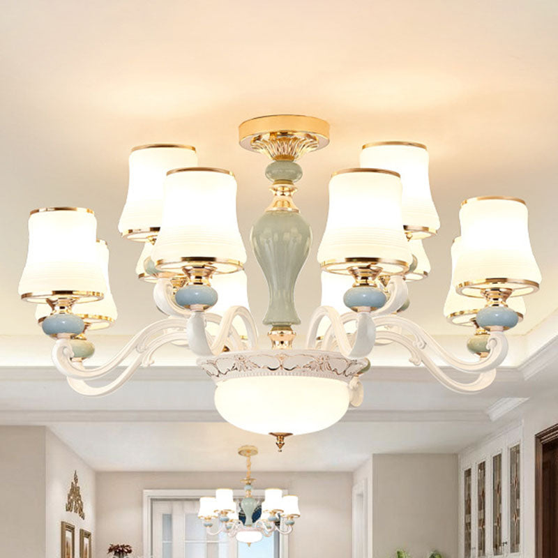 Modern Opaline Glass Pendant Chandelier In Light Blue - Sleek Flared Design With Down Lighting 12 /