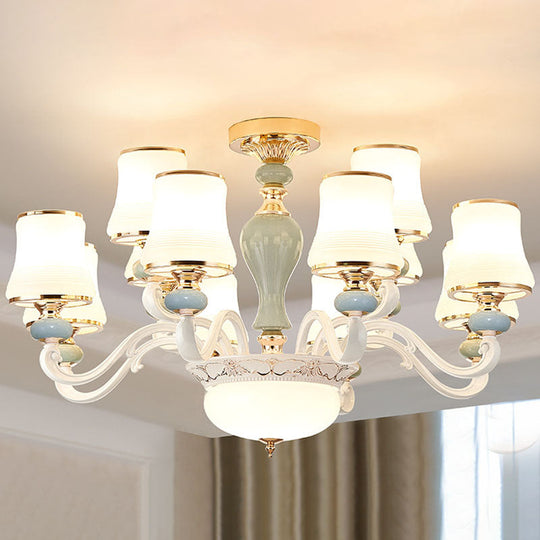 Modern Opaline Glass Pendant Chandelier In Light Blue - Sleek Flared Design With Down Lighting