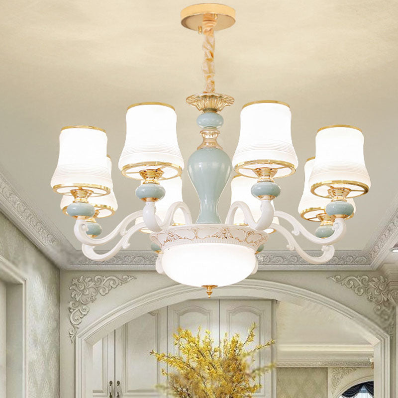 Modern Opaline Glass Pendant Chandelier In Light Blue - Sleek Flared Design With Down Lighting 8 /