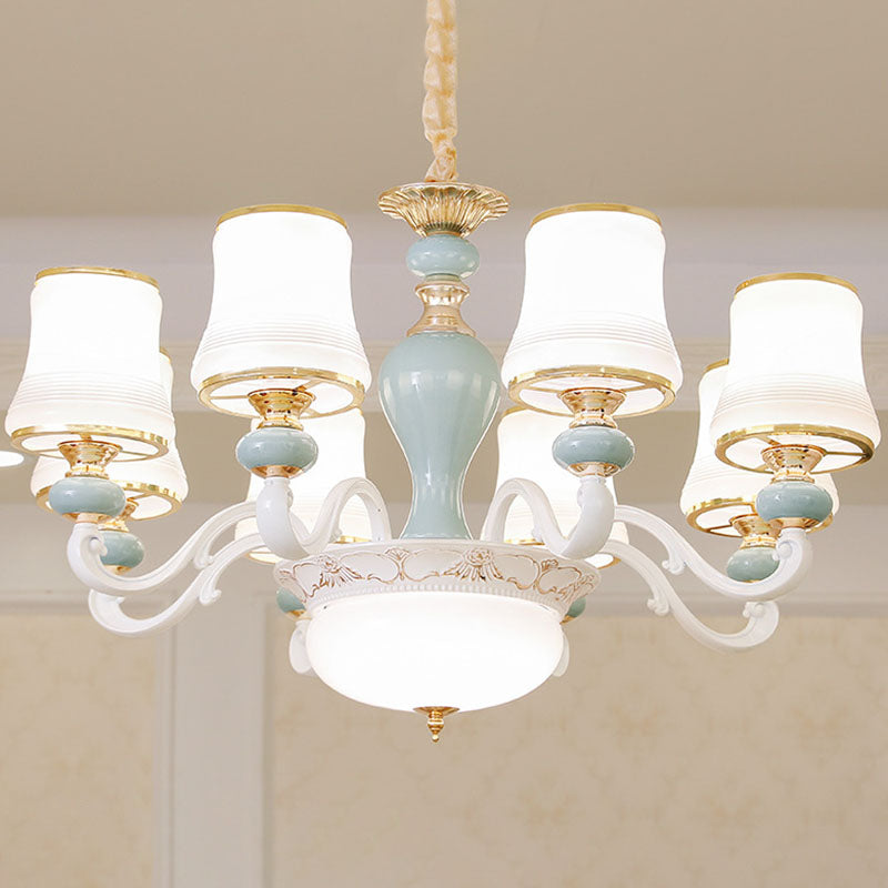 Modern Opaline Glass Pendant Chandelier In Light Blue - Sleek Flared Design With Down Lighting