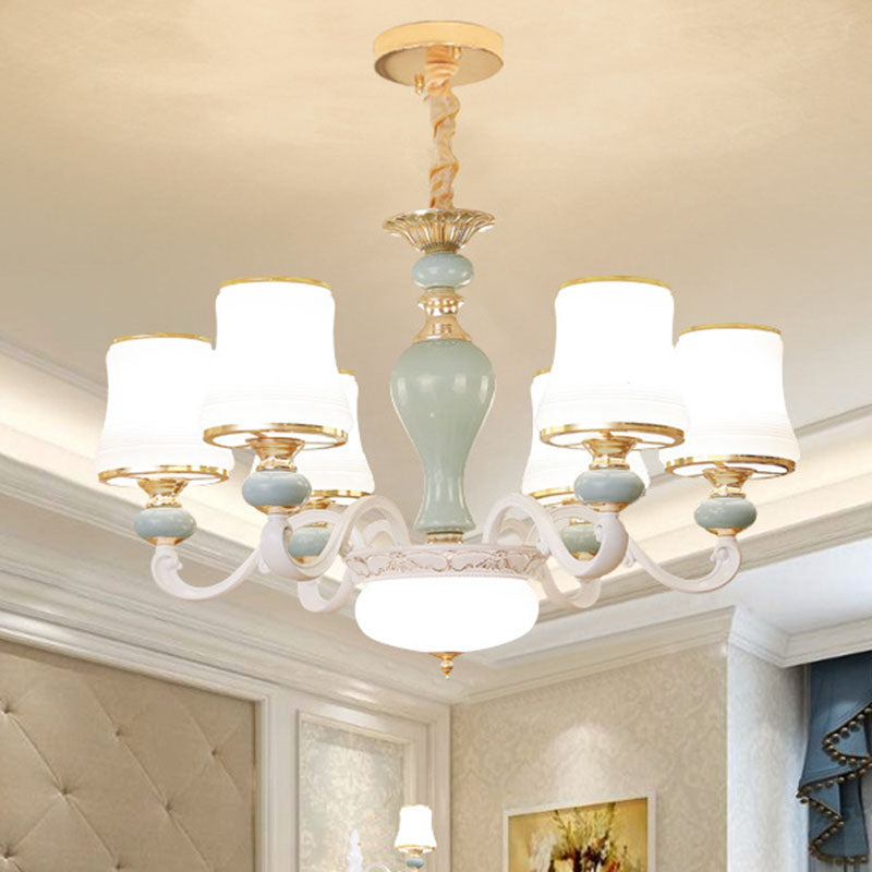 Modern Opaline Glass Pendant Chandelier In Light Blue - Sleek Flared Design With Down Lighting 6 /