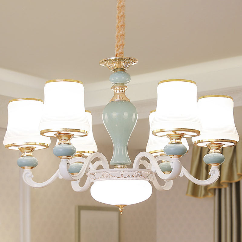 Modern Opaline Glass Pendant Chandelier In Light Blue - Sleek Flared Design With Down Lighting