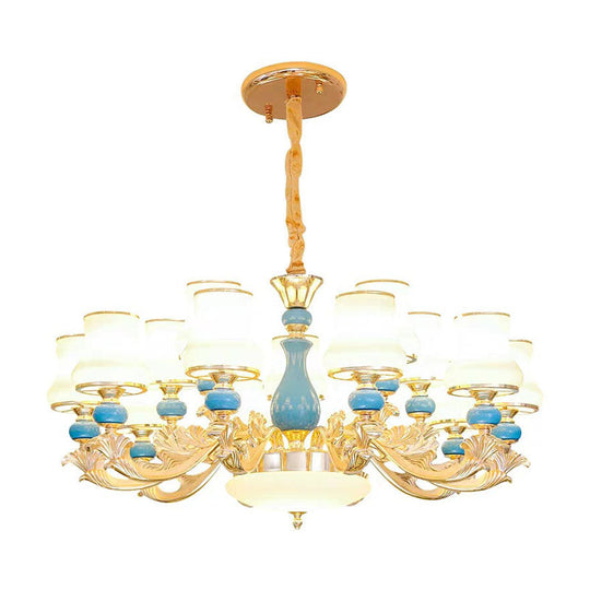 Contemporary Gold Curved Chandelier With Opaline Frosted Glass - Stylish Ceiling Suspension Lamp