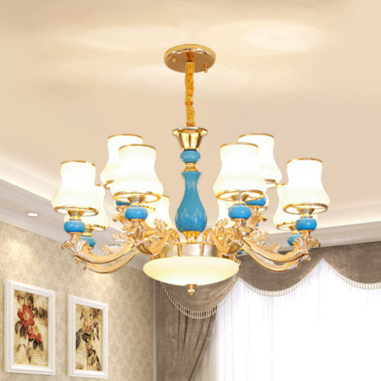 Contemporary Gold Curved Chandelier With Opaline Frosted Glass - Stylish Ceiling Suspension Lamp 12