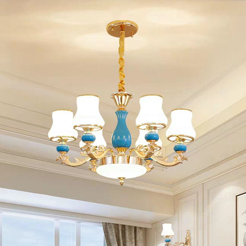 Contemporary Gold Curved Chandelier With Opaline Frosted Glass - Stylish Ceiling Suspension Lamp 6 /