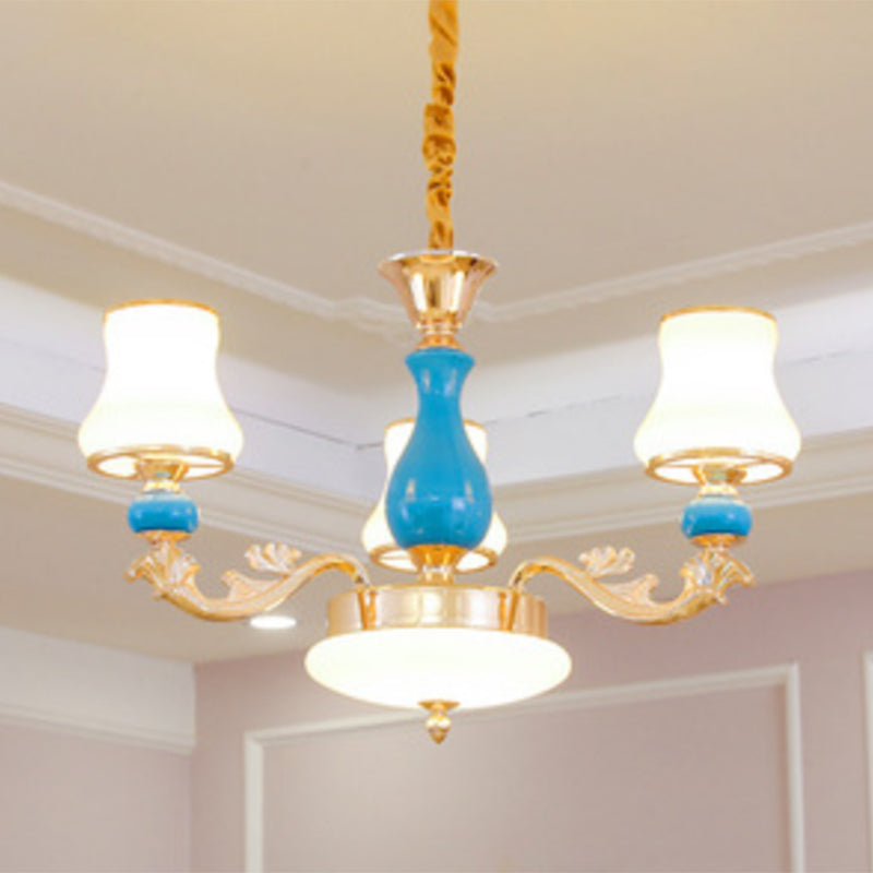 Contemporary Gold Curved Chandelier With Opaline Frosted Glass - Stylish Ceiling Suspension Lamp 3 /