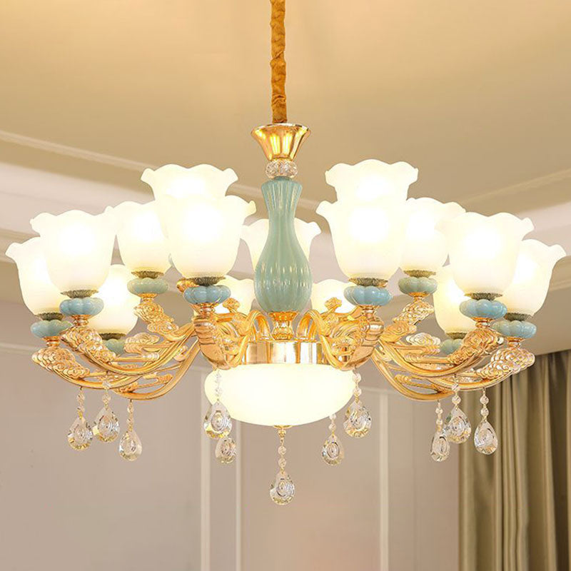 Nordic Crystal Petal Chandelier With Frosted Glass Shade - Elegant Pendant Light Fixture 15 / Gold