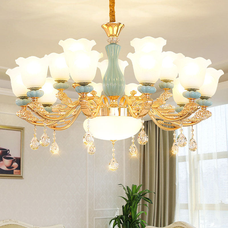 Nordic Crystal Petal Chandelier With Frosted Glass Shade - Elegant Pendant Light Fixture