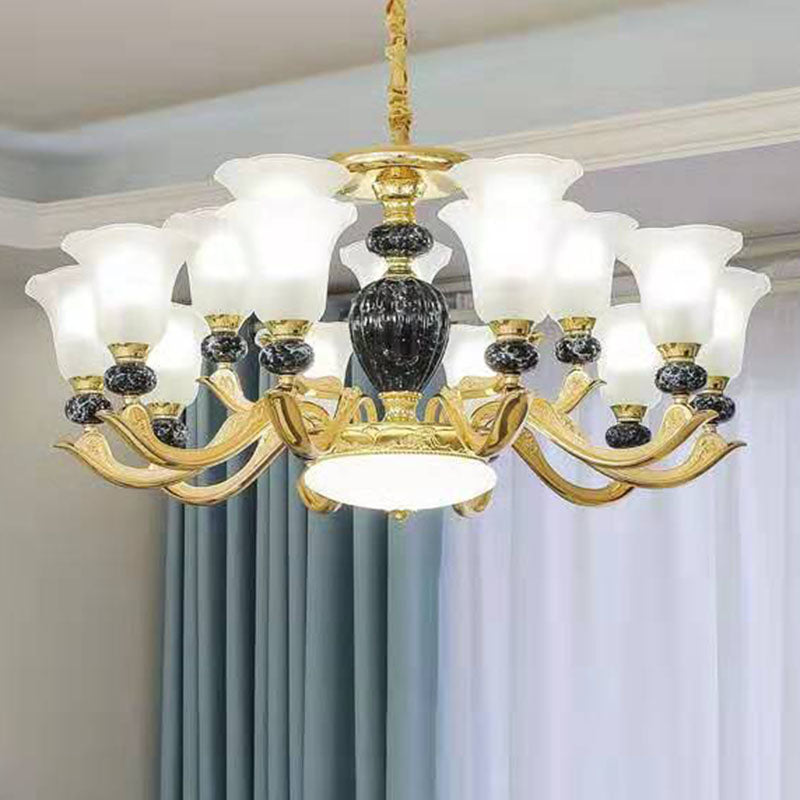 Frosted Glass Hanging Chandelier Light For Living Room Decor 15 / Black