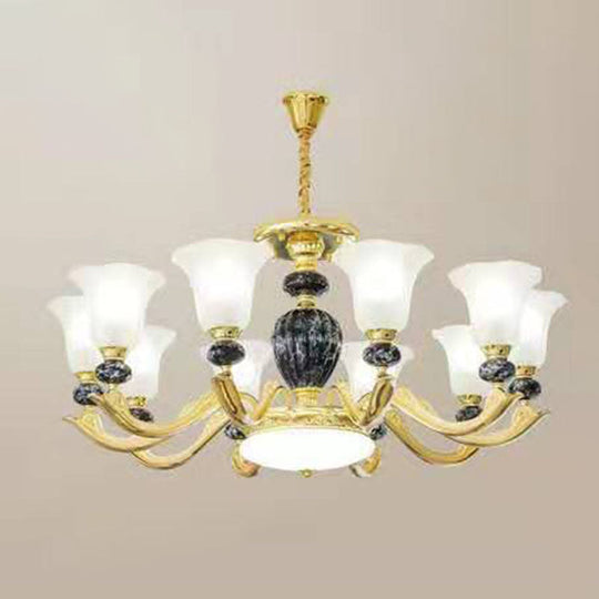 Frosted Glass Hanging Chandelier Light For Living Room Decor 10 / Black