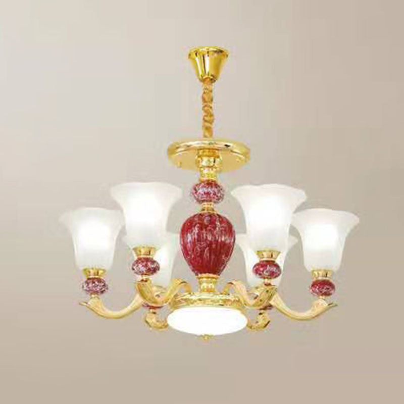 Frosted Glass Hanging Chandelier Light For Living Room Decor 6 / Red