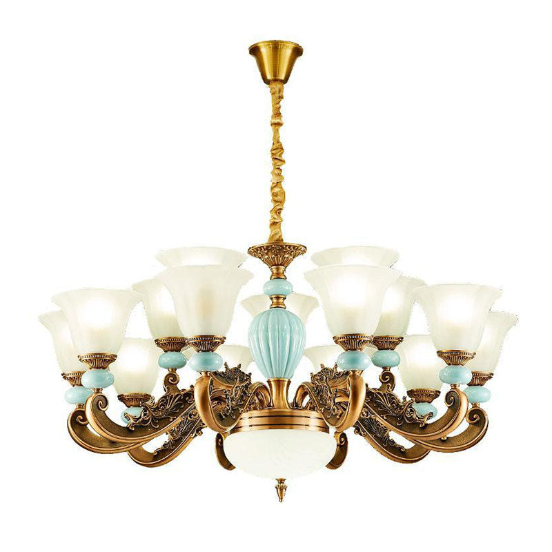 Metal Hanging Light Kit: Elegant Blue Chandelier With Frosted Glass Shade