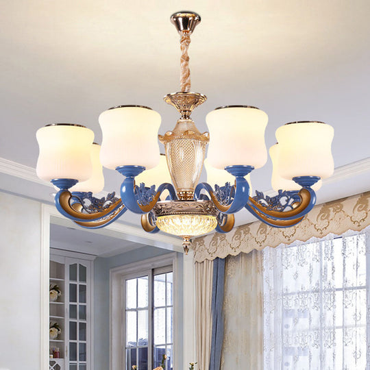 Modern Blue Glass Pendant Chandelier with Curved Ceiling Fixture and Shade