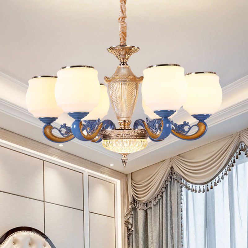 Modern Blue Glass Pendant Chandelier with Curved Ceiling Fixture and Shade