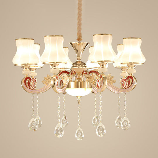 Nordic Metal Hanging Pendant Light with Scrolled Arm and Flared Glass Shade in Gold - Ideal for Living Room