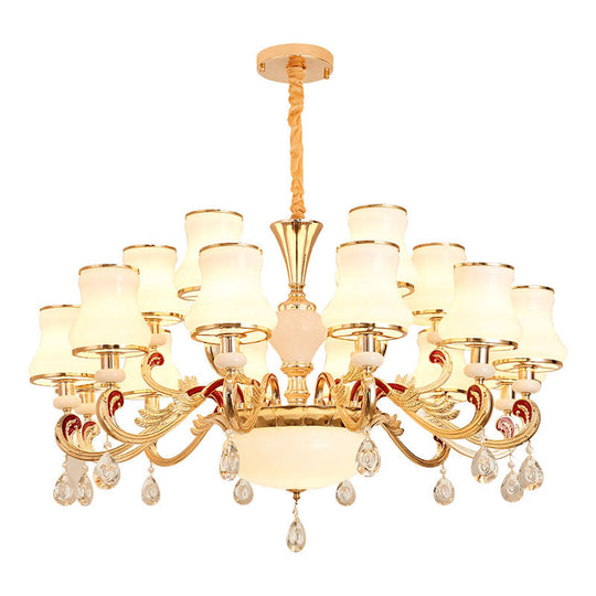 Flared Opal Frosted Glass Chandelier Pendant in Gold - Simplicity meets Elegance