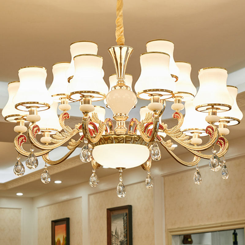 Flared Opal Frosted Glass Chandelier Pendant in Gold - Simplicity meets Elegance