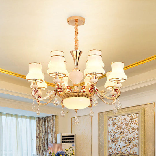 Flared Opal Frosted Glass Chandelier Pendant in Gold - Simplicity meets Elegance