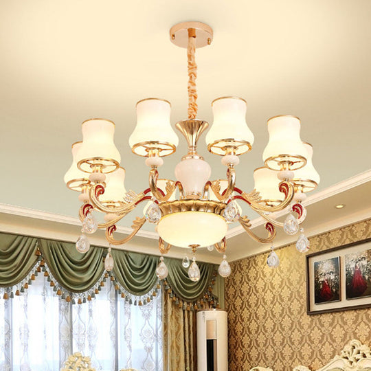 Flared Opal Frosted Glass Chandelier Pendant in Gold - Simplicity meets Elegance