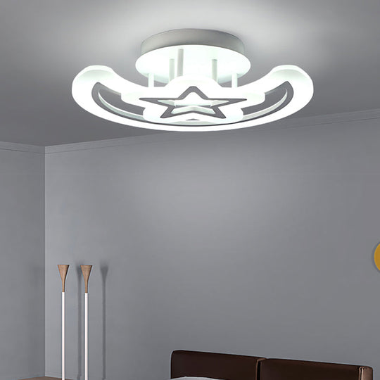 Contemporary Kids Bedroom Ceiling Lamp - Acrylic Moon & Star Ceiling Mount Light in White