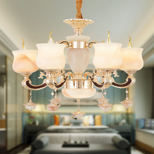 Jade Gold Hanging Lamp Kit: Elegant Traditional Chandelier With Crystal Accents