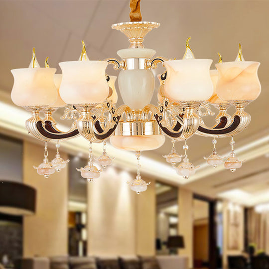 Jade Gold Hanging Lamp Kit: Elegant Traditional Chandelier With Crystal Accents 8 /