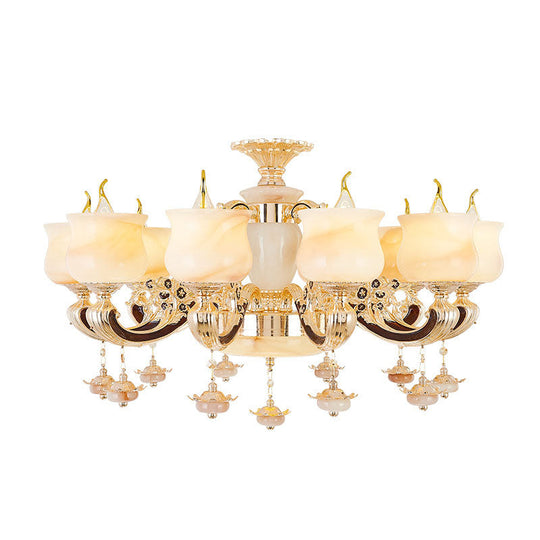 Jade Gold Hanging Lamp Kit: Elegant Traditional Chandelier With Crystal Accents