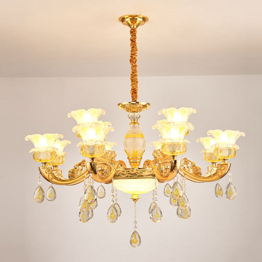 Modern Gold Chandelier with Floral K9 Crystal Drops for Bedroom Lighting