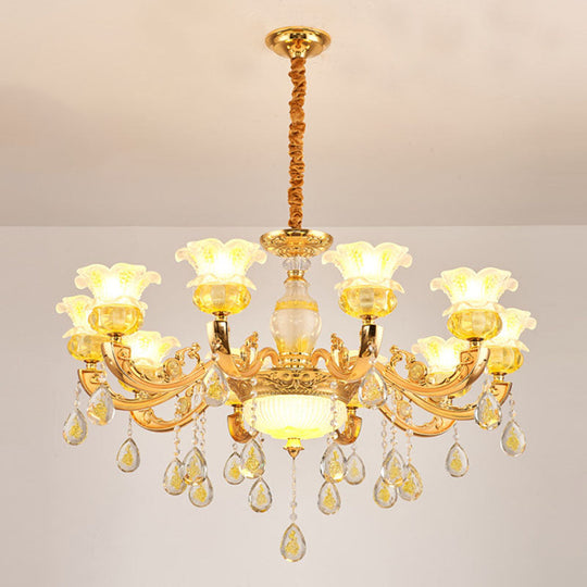 Modern Gold Chandelier with Floral K9 Crystal Drops for Bedroom Lighting