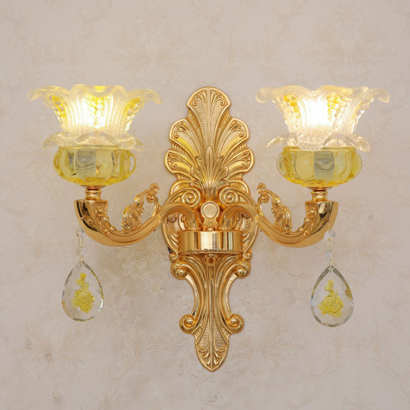 Modern Gold Chandelier with Floral K9 Crystal Drops for Bedroom Lighting