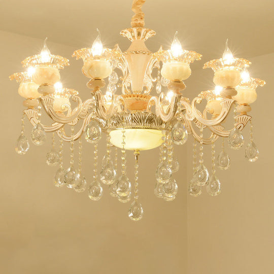 Contemporary Gold Petal Chandelier With Jade Suspension & Crystal Draping 10 /