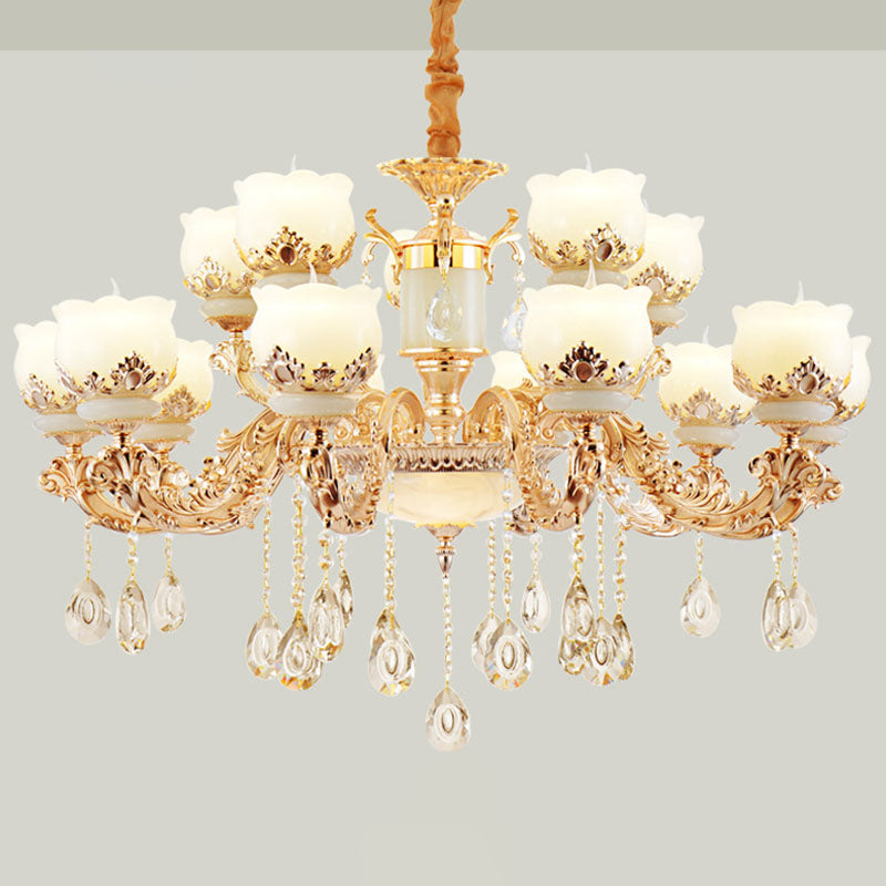 Gold Blossom Crystal Chandelier With Jade Shade 15 /