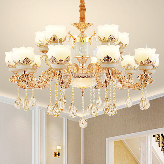 Gold Blossom Crystal Chandelier With Jade Shade