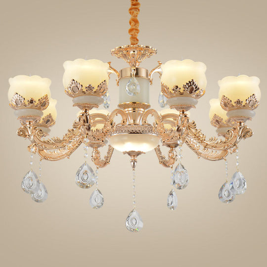 Gold Blossom Crystal Pendant Chandelier with Elegant Jade Shade