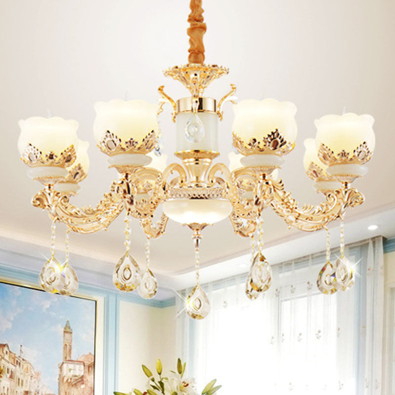 Gold Blossom Crystal Chandelier With Jade Shade