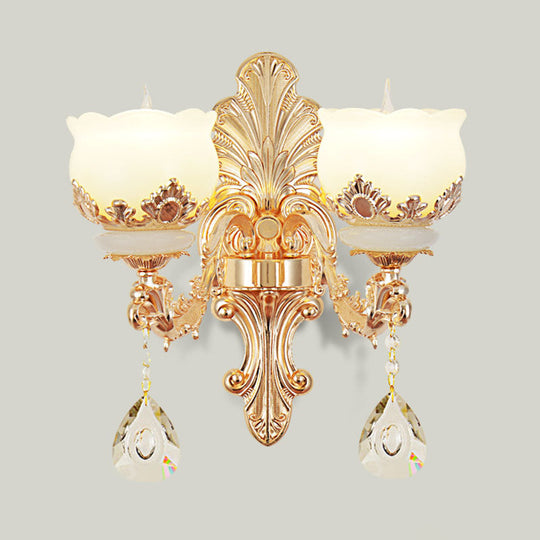 Gold Blossom Crystal Pendant Chandelier with Elegant Jade Shade