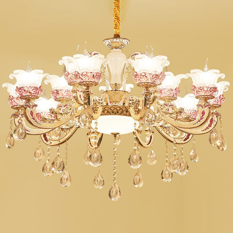 Lustre contemporain en verre dépoli avec accents en cristal - Parfait pour la décoration du salon