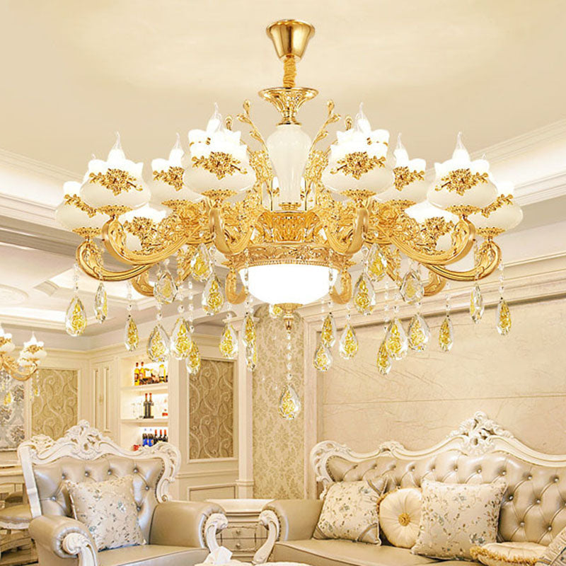 Gold Faux Jade Ceiling Chandelier For Living Room - Flowerbud Simplicity Lighting Fixture