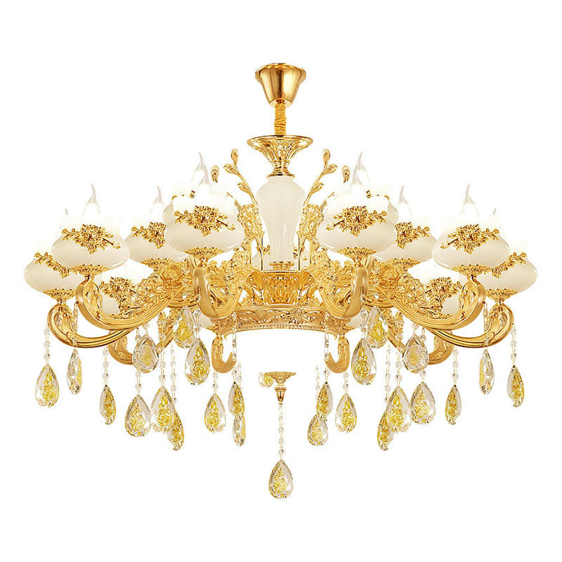 Gold Faux Jade Ceiling Chandelier For Living Room - Flowerbud Simplicity Lighting Fixture