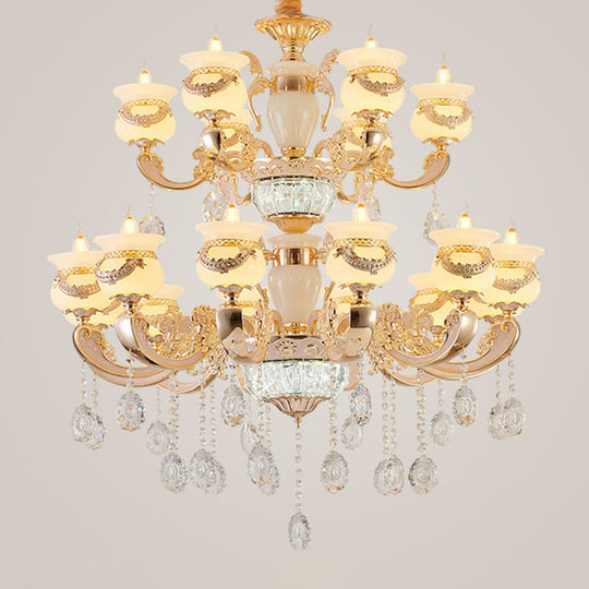 Jade Gold Candle Chandelier With Crystal Accent - Elegant Lighting For Country Living Rooms 18 /