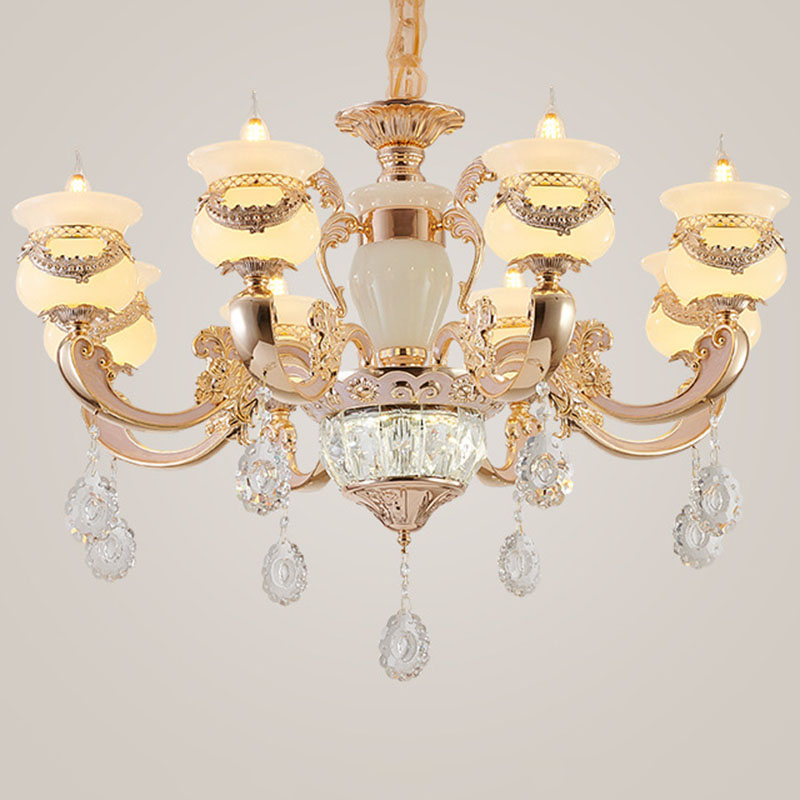 Jade Gold Candle Chandelier With Crystal Accent - Elegant Lighting For Country Living Rooms 8 /