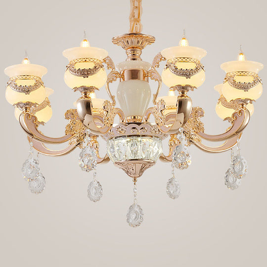 Jade Gold Candle Chandelier With Crystal Accent - Elegant Lighting For Country Living Rooms 8 /