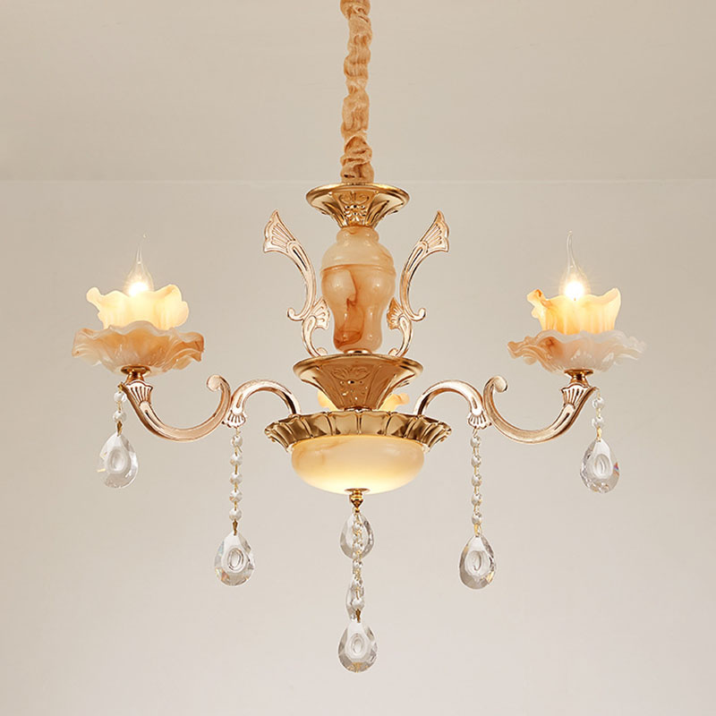 Rustic Jade Gold Chandelier - Floral Living Room Pendant With Crystal Draping 3 / A