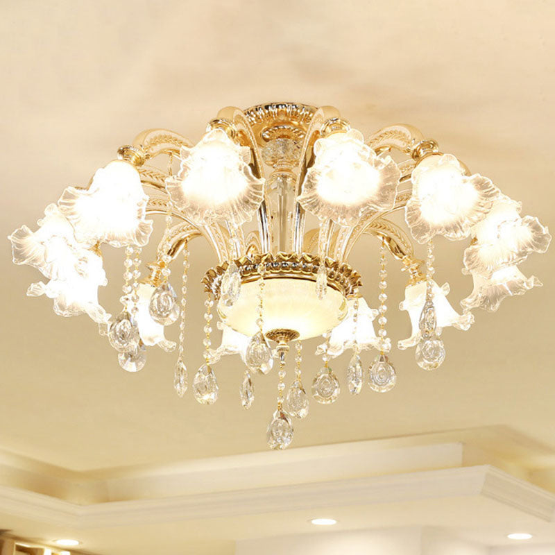 Modern Frosted Glass Pendant Lamp With Crystal Ball In Gold - Blossom Corridor Chandelier 12 /