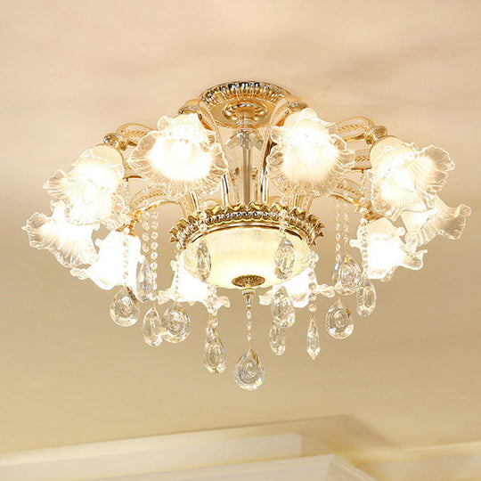 Modern Frosted Glass Pendant Lamp With Crystal Ball In Gold - Blossom Corridor Chandelier 10 /