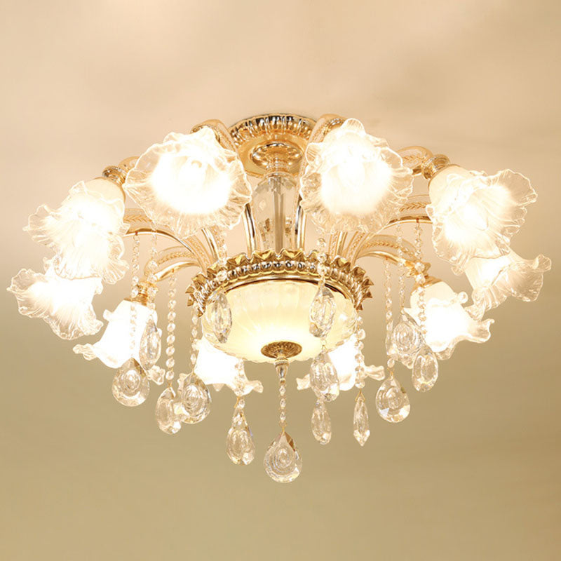 Modern Frosted Glass Pendant Lamp With Crystal Ball In Gold - Blossom Corridor Chandelier 8 /