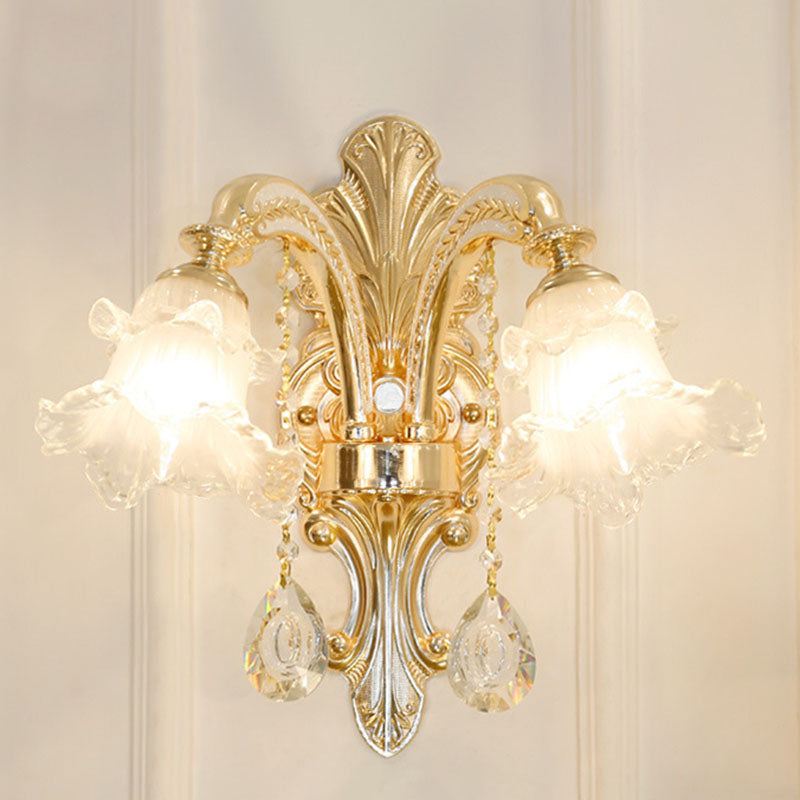 Modern Frosted Glass Pendant Lamp With Crystal Ball In Gold - Blossom Corridor Chandelier 2 /