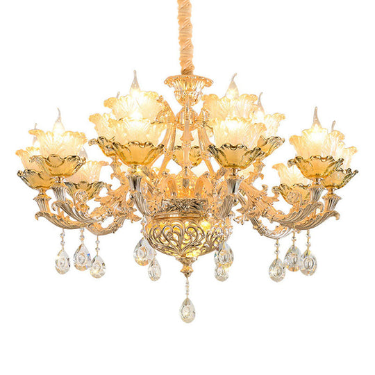 Amber Textured Glass Modernism Pendant Light Fixture - Petal Living Room Chandelier in Gold