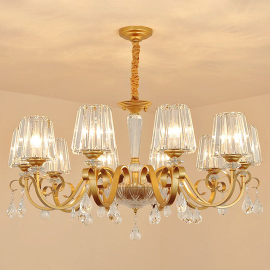 Simplicity Gold Tapered Crystal Hanging Light Kit - Elegant Ceiling Chandelier with Scrolled Arm